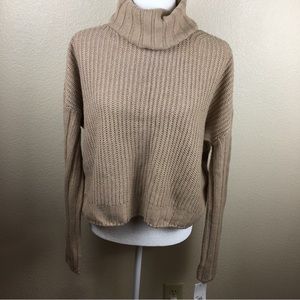 SO Women's New Mocha Cropped Flared Long Sleeve Turtleneck Sweater SZ L